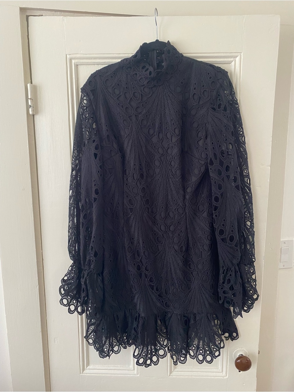 PrettyLittleThing Black Cutout Lace High Neck Mini Dress - Picture 3 of 7